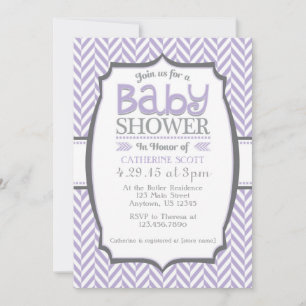 Lavender Gray Herringbone Baby Shower Invitations Kaart