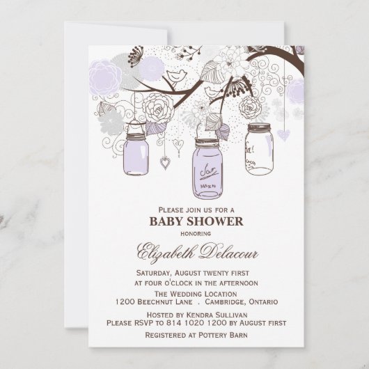 Lavender & Gray Mason Jars Baby shower Uitnodiging (Voorkant)