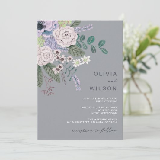 Lavender gray modern floral Weddenschap Kaart (Staand voorkant)