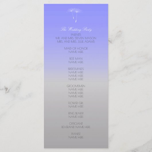 Lavender Gray Pastel Ombre Wedding Programme Programmakaart (Achterkant)