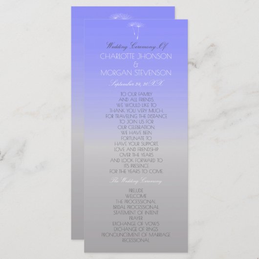 Lavender Gray Pastel Ombre Wedding Programme Programmakaart (Voorkant / Achterkant)