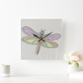 Lavender & Green Dragonfly Vierkante Klok (Huis)