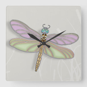 Lavender & Green Dragonfly Vierkante Klok