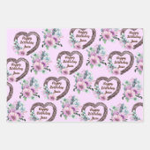 Lavender & Green Floral Hearts Personaliseer Naam Inpakpapier Vel (Voorkant)