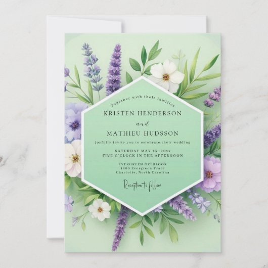 Lavender Green Floral Whimsy Wedding Kaart (Voorkant)