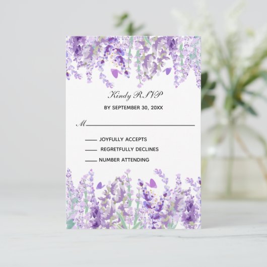 Lavender Greenery Floral Waterverf Formal Elegant RSVP Kaartje (Staand voorkant)
