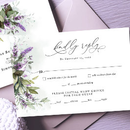 Lavender Greenery Script Wedding RSVP Reply Kaart