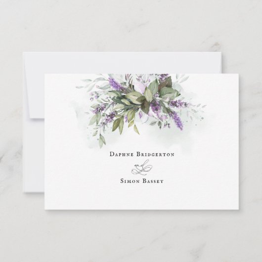 Lavender Greenery Script Wedding RSVP Reply Kaart (Achterkant)