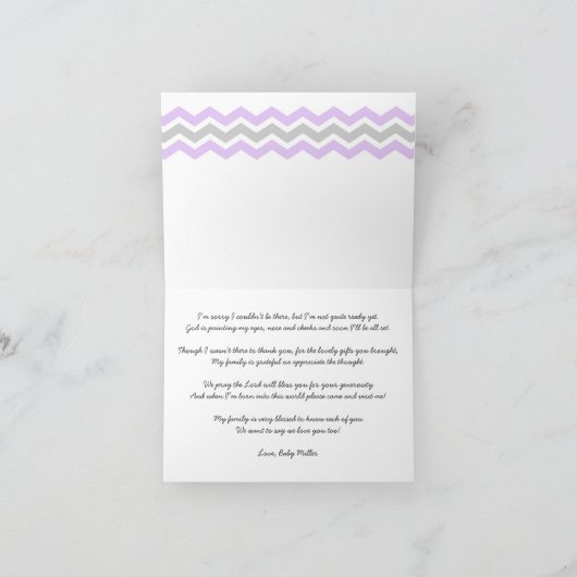 Lavender Grey Chevron Baby shower bedankbriefjes Bedankkaart (Binnen)