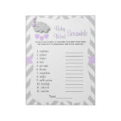 Lavender & Grey Elephant Baby shower Word Game Notitieblok (Linkerzijde)