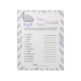 Lavender & Grey Elephant Baby shower Word Game Notitieblok