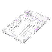 Lavender & Grey Elephant Baby shower Word Game Notitieblok (Schuin)