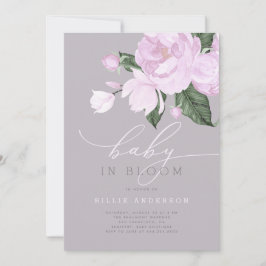 Lavender Grey Floral Baby Girl in Bloom Shower Kaart