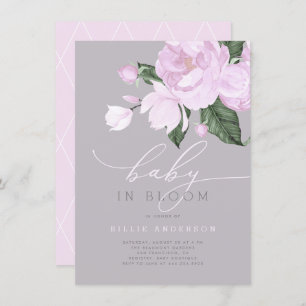 Lavender Grey Floral Baby Girl in Bloom Shower Kaart