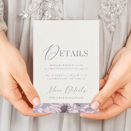 Lavender Grey Floral Wedding Details Card Kaart