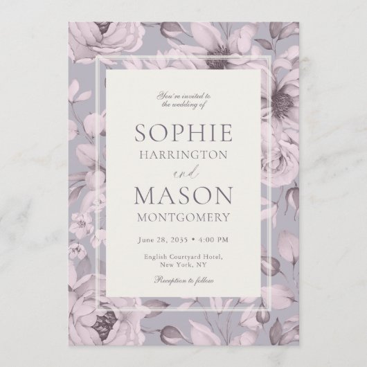 Lavender Grey Floral Wedding Kaart (Voorkant)