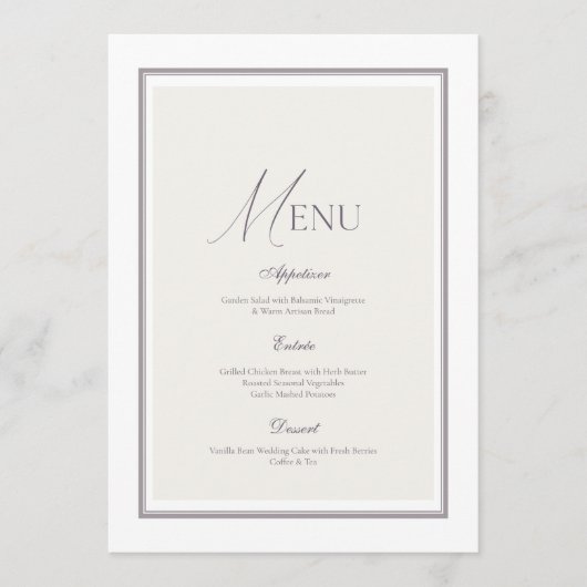 Lavender Grey Floral Wedding Menu Card Kaart (Voorkant)