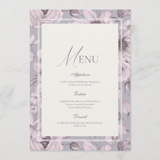 Lavender Grey Floral Wedding Menu Kaart (Voorkant)