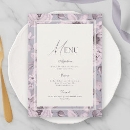 Lavender Grey Floral Wedding Menu Kaart