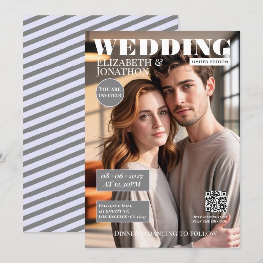 Lavender & Grey Magazine Trouwfoto Kaart (Voorkant / Achterkant)