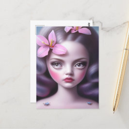 Lavender Hair & Pink Flowers Girl Briefkaart