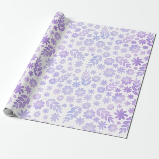 Lavender Hand Drawn Floral Pattern Cadeaupapier (Uitgerold)