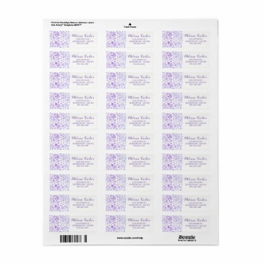 Lavender Hand Drawn Floral Pattern Etiket (Full Sheet)