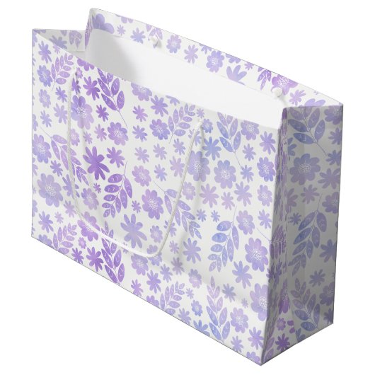 Lavender Hand Drawn Floral Pattern Groot Cadeauzakje (Voorkant Gekanteld)