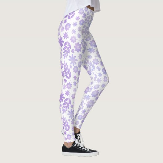 Lavender Hand Drawn Floral Pattern Leggings (Rechts)