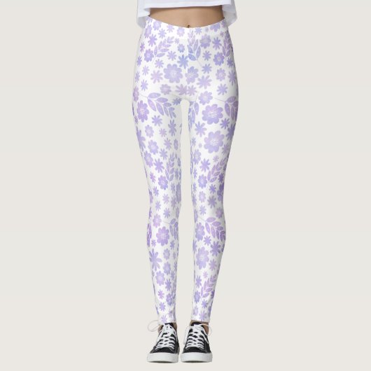 Lavender Hand Drawn Floral Pattern Leggings (Voorkant)
