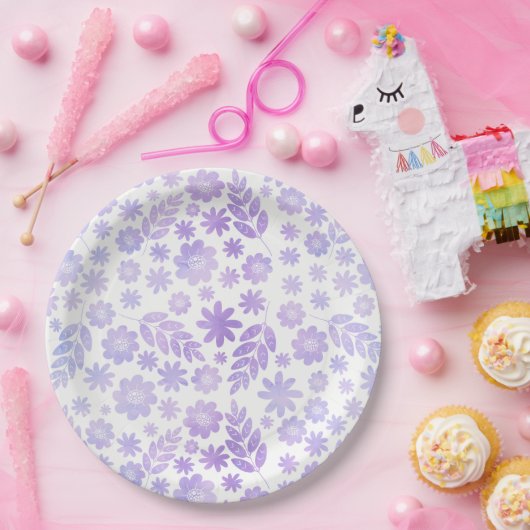 Lavender Hand Drawn Floral Pattern Papieren Bordje (Feest)