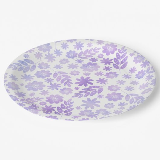 Lavender Hand Drawn Floral Pattern Papieren Bordje (Gekanteld)