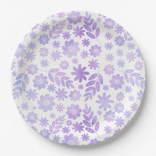 Lavender Hand Drawn Floral Pattern Papieren Bordje (Voorkant)