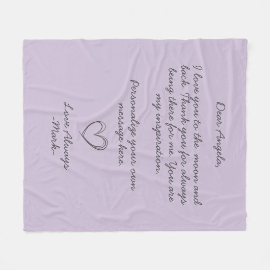 Lavender Handwrite Love Letter of message Fleece Deken (Voorkant (Horizontaal))