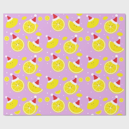 Lavender Happy Lemons Santa Hats Pattern Cadeaupapier (Vlak)