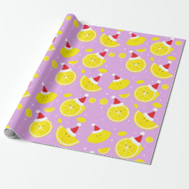 Lavender Happy Lemons Santa Hats Pattern Cadeaupapier