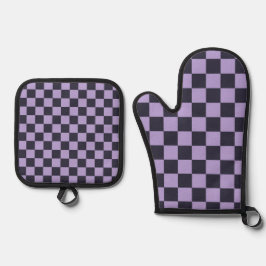 Lavender haze checkerboard pattern ovenwant & pannenlap set