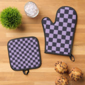 Lavender haze checkerboard pattern ovenwant & pannenlap set (Top down)