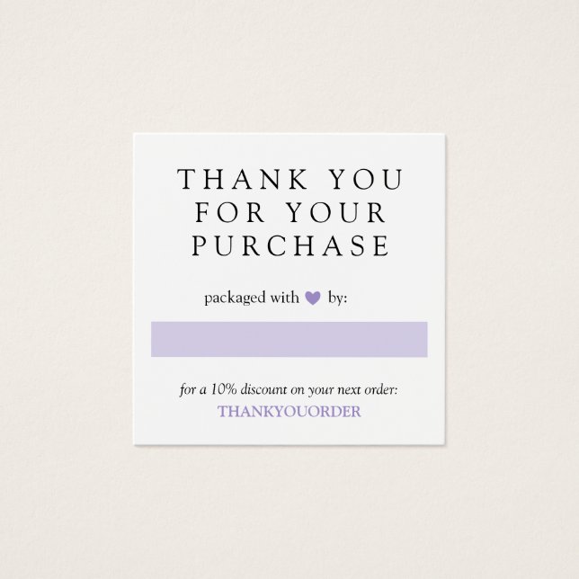 Lavender Heart Hartelijk dank voor uw bestelling Vierkante Visitekaartjes (Voorkant)