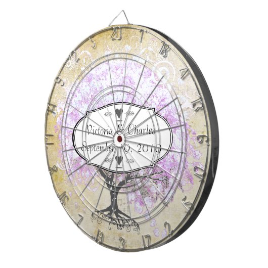 Lavender Heart Leaf Tree Wedding Dartbord (Voorkant Rechts)