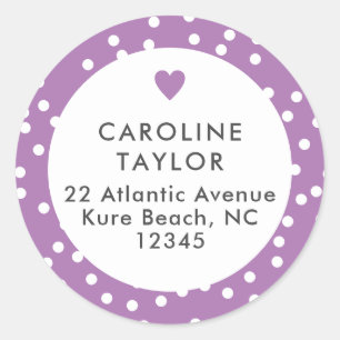 Lavender Heart & Stippen Cute Paars Girly Adres: Ronde Sticker