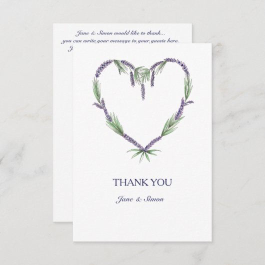 Lavender Heart Weddenschap Hartelijk dank Bedankkaart (Voorkant / Achterkant)