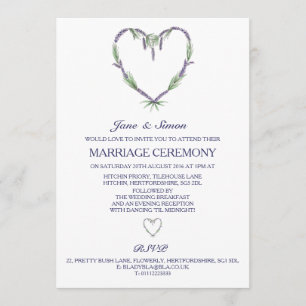 Lavender Heart Wedding Invitation Kaart
