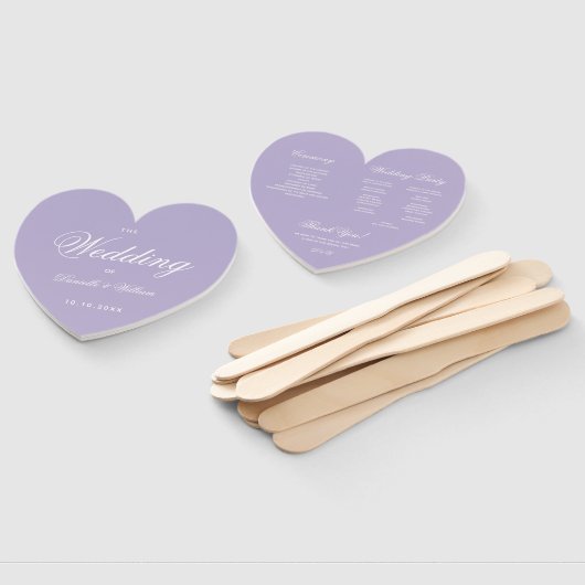 Lavender Heart Wedding Program Paars White Script Handwaaier (Niet-gemonteerd)