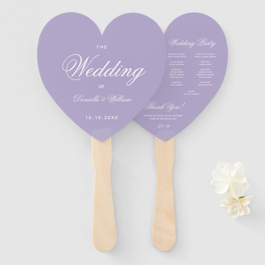 Lavender Heart Wedding Program Paars White Script Handwaaier (Voorkant en achterkant)