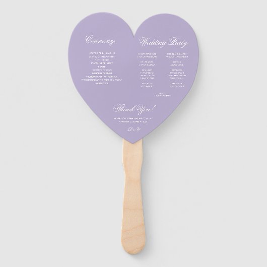Lavender Heart Wedding Program Paars White Script Handwaaier (Achterkant)