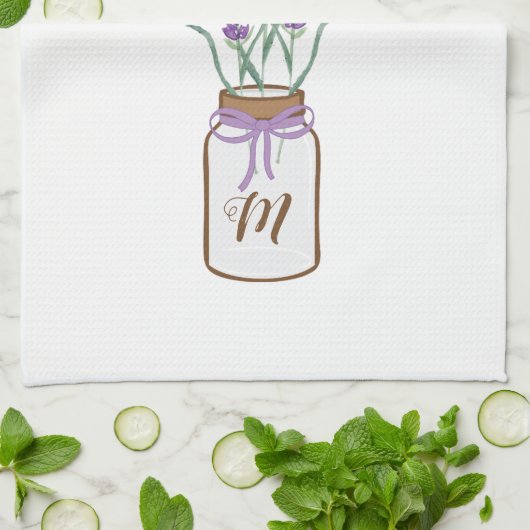 Lavender Herbs in een Mason Jar Monogram Theedoek (Gevouwen)