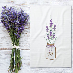 Lavender Herbs in een Mason Jar Monogram Theedoek