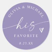 Lavender His Favorite Modern Wedding Treat Bag Ronde Sticker (Voorkant)