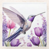 Lavender Hummingbird surrounded by flowers Glazen Onderzetter (Voorkant)